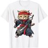 SHAAMOU Japanese Samurai Samurai Cat T-Shirt 100% Cotton Graphic T Shirts for Men Women