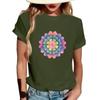 Women's Fashionable Round Neck Casual Retro Print Short Sleeved T-shirt Top