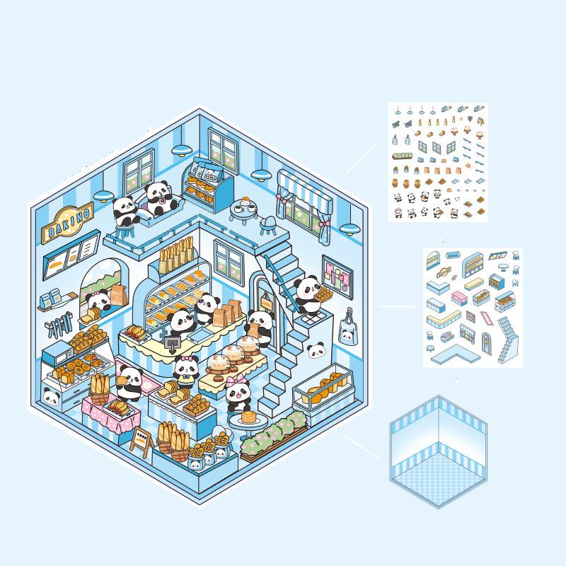 Cartoon Food Street Landscape Sticker Cabin Scene DIY Toy Game Sticker Festival Birthday Gift for Kids Girls and Children