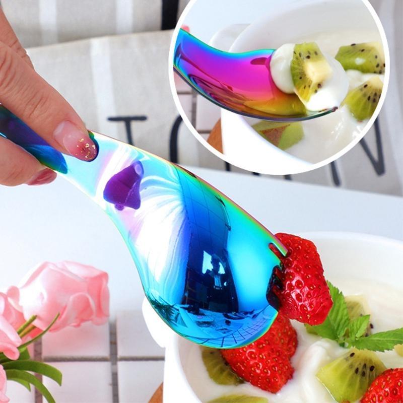 Fourchette Cuillère 2 en 1 Acier Inoxydable Manche Long Cuillères à Dessert Fourchettes Salade de Fruits X3UC