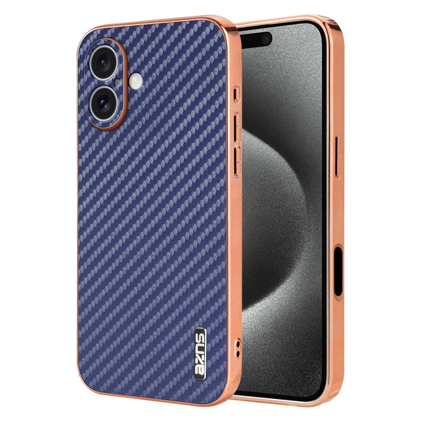 

AZNS For iPhone 16 Plus Case Electroplating Carbon Fiber Texture PU+TPU Phone Cover D
