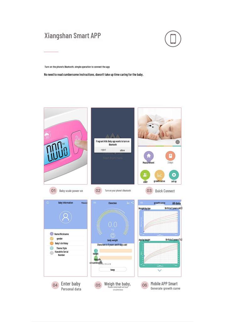 Xiangshan Smart Bluetooth Rechargeable Baby Scale - Electronic Height & Weight Scale for Newborns