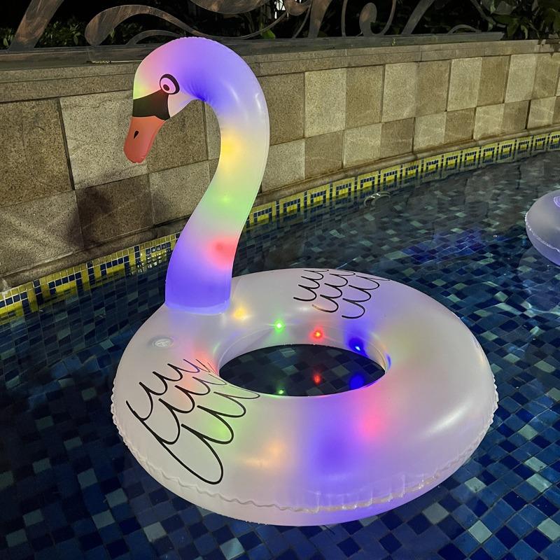 2026 Thickened Inflatable Toys Flamingo Swimming Rings with LED Lights Summer Outdoor Pool Beach Floating Circle Inflatable Toys