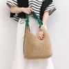 Drawstring frill handle woven tote bag