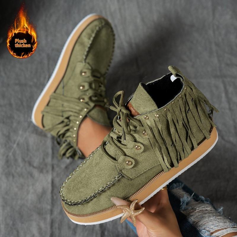 Outer Size Large Size Fringed Boots Women's Autumn and Winter New Women's Boots Western Cowboy Style Short Boots