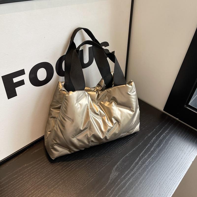 New Women Handheld Underarm Bag Minimalist Glossy Down-Filled Tote Bag Large Capacity Oxford Shoulder Bag