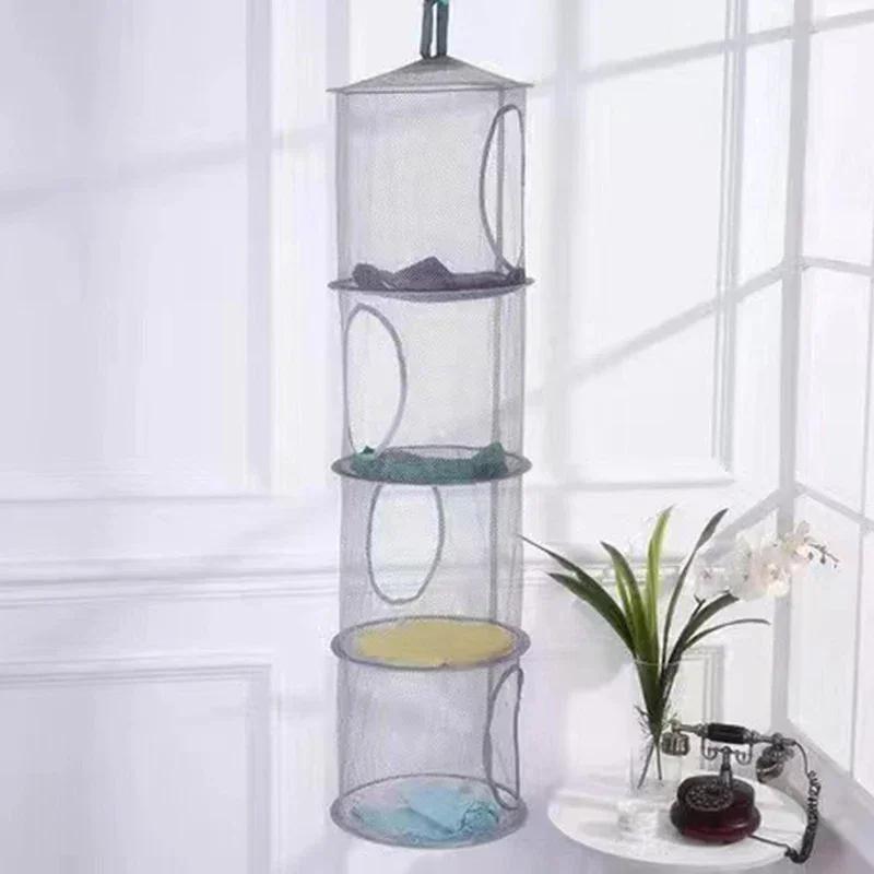 Foldable Hanging Mesh Storage Organizer Net Drying Basket Strong Hanging Space Saver for Bathroom Bedroom Wardrobe Household
