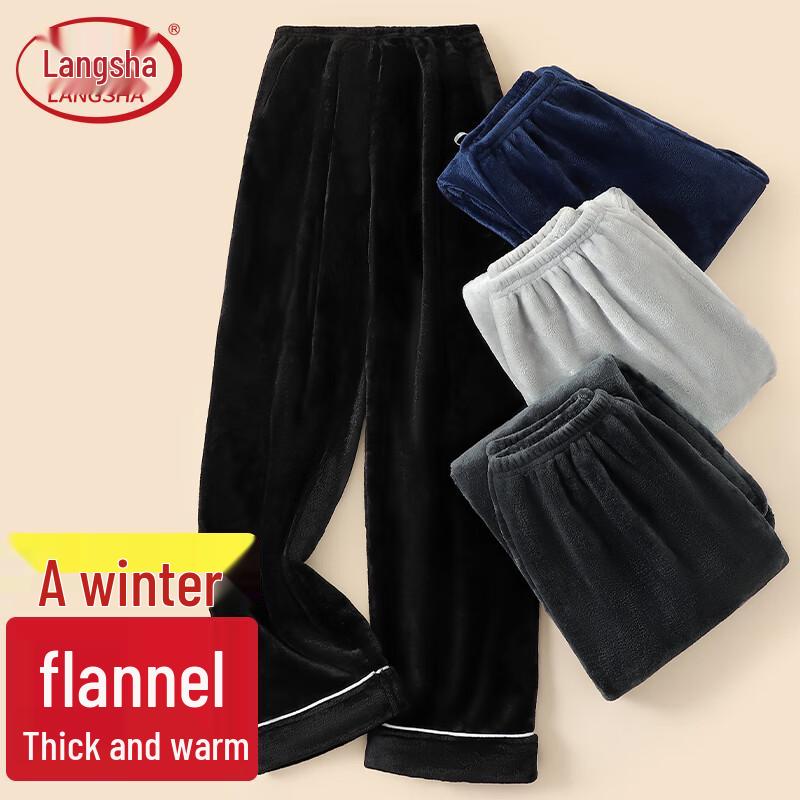 Langsha Men s Winter Warm Flannel Coral Fleece Pajama Pants XL