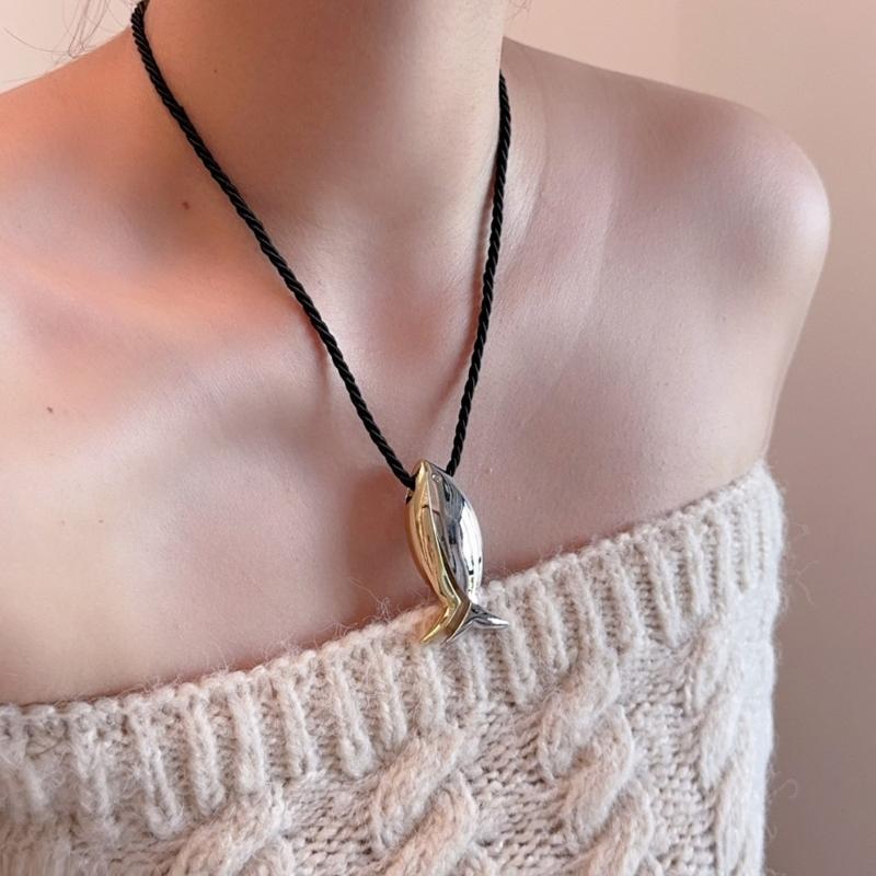 Chic Fish Symbol Necklace Representing Freedom Minimalist Style Adjustable Rope Chain Enhances Neckline Beauty for Fashionable Women