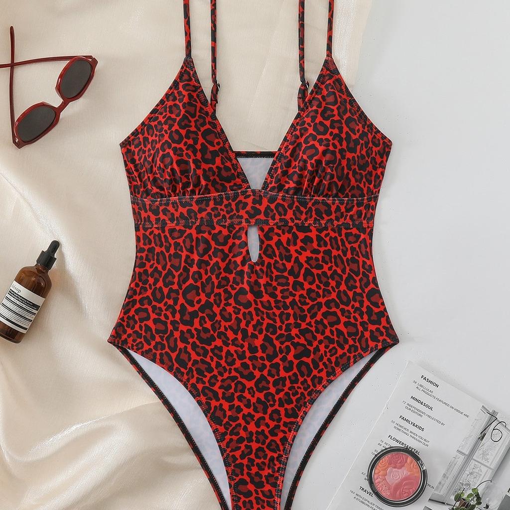 Fashion Leopard Pattern Backless Triangle Bikini Swimsuit For Beach Vacation