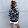 Vintage Fashion Elegant Casual Women's Long-sleeved High Neck Jacquard Black Leopard Sweater