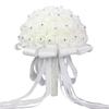 M-Modern-White Rhinestone Ribbon Bridal Wedding Bouquet Handmade Artificial Holding Flowers For Wedding, Bridesmaid Bouquets