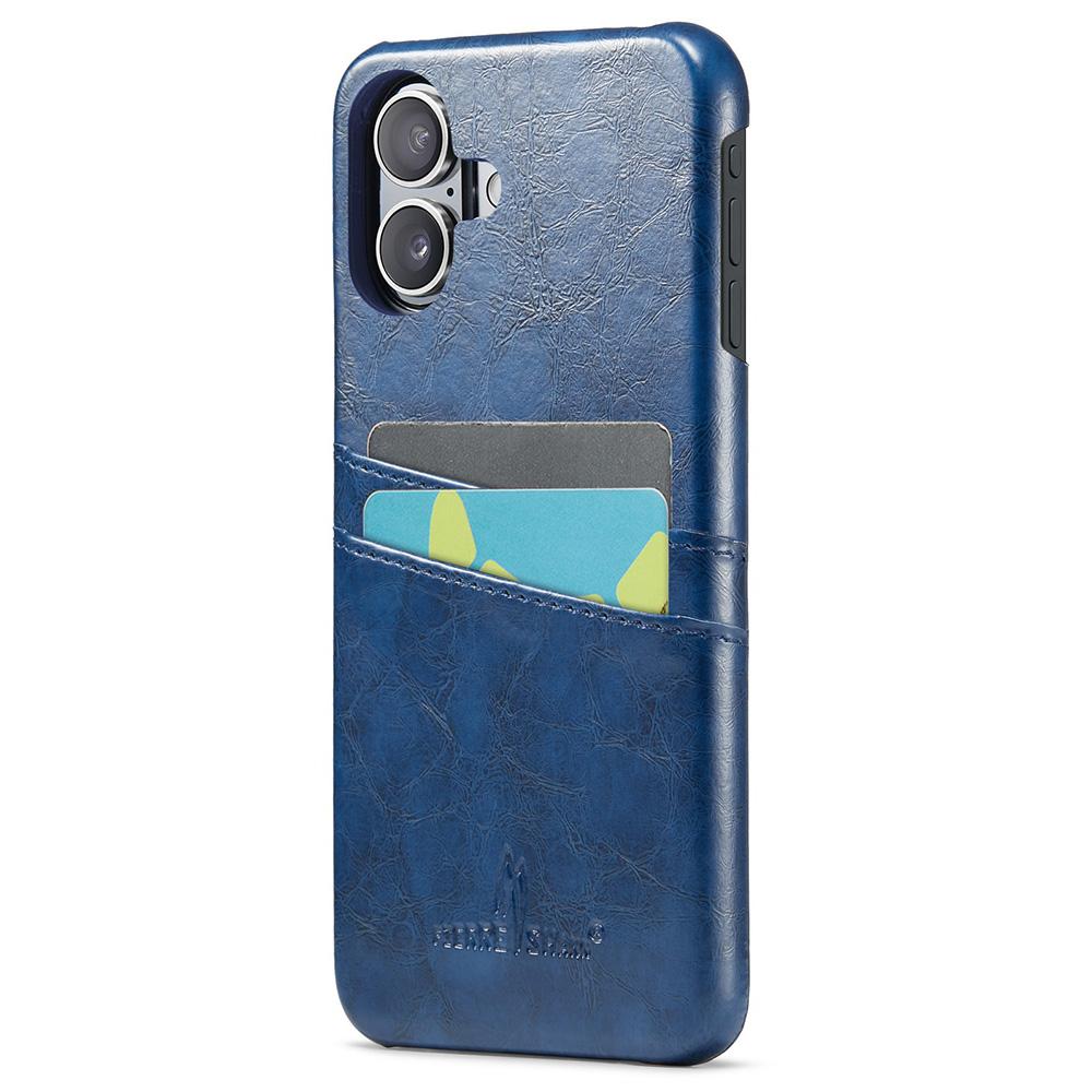 

FIERRE SHANN For iPhone 16 Plus Case Waxy PU Leather+PC Card Holder Phone Cover Blue