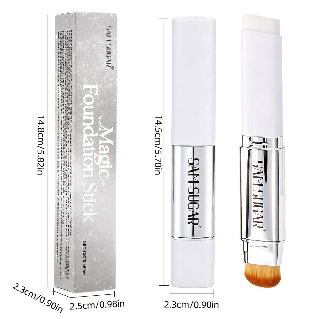 2pcs Color Changing Foundation Stick with Brush Set, Waterproof Long Lasting Concealer Oil Control Moisturizing Nude Makeup Cream