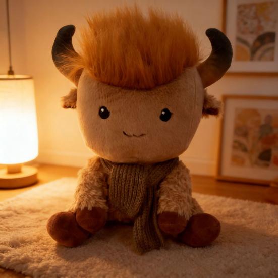 Highland Cow Plush Toy Sitting Scottish Cow Stuffed Animal Soft Cuddly Toy Cute Home Decor Gift for Animal Lovers
