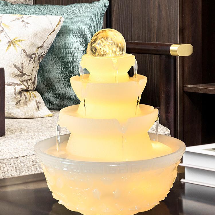 Feng Shui Wohlstandsrad Kristallkugel-Wasserbrunnen mit drehbarer Perle und Beleuchtung