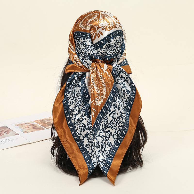 Fashion Square Silk Scarf Women Luxury Beach Satin Print Hijab Scarves Pareo Bandana Female Shawl Wrap Headband Foulard 90*90cm