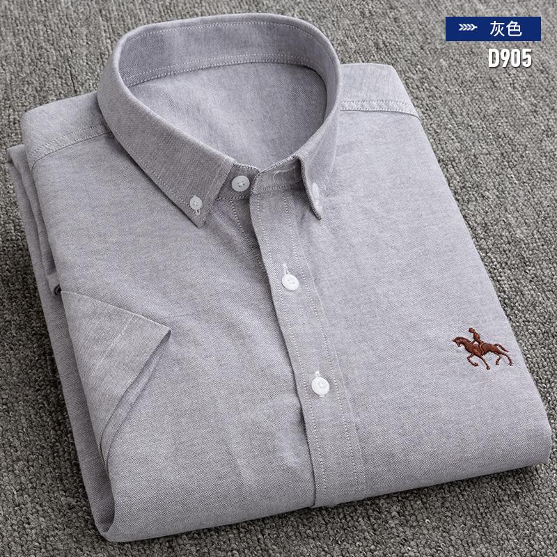 100% Pure Cotton Oxford Shirt For Men’s Short Sleeve Solid Stripe Leisure Embroidered Horse Social Business Formal Dress Shirts