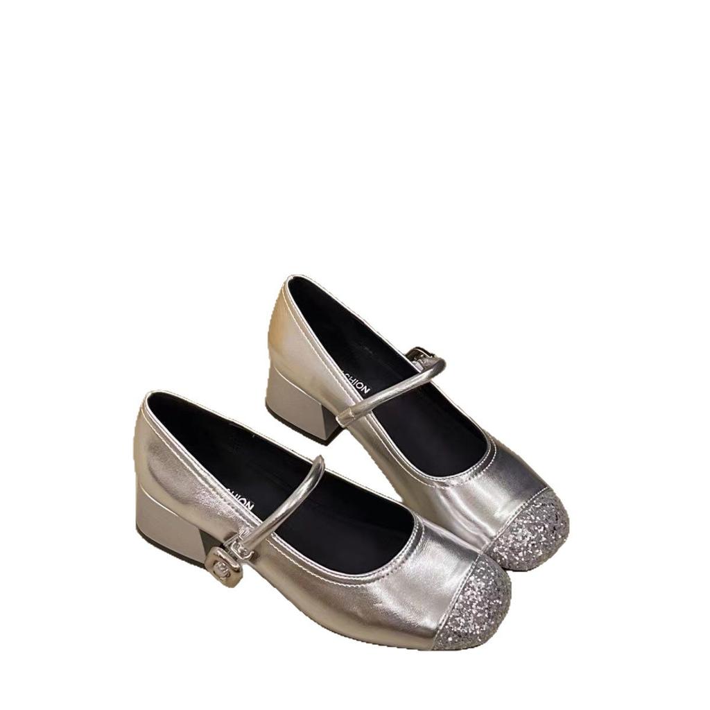 Silver evening breeze soft-soled shallow mouth Mary Jane shoes women's 2025 new spring and summer word with retro French high-heeled single shoes