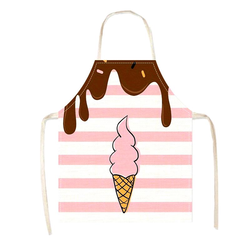 1pc Chocolate Drip Ice Cream Cone Striped Apron Linen Kitchen Baking Chef Gift For Her Funny Cooking Wear Home Decor