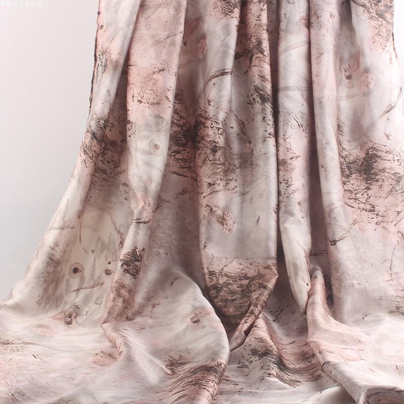 Chinese Style Satin Printed Chiffon Fabric Advanced Sense of Black Landscape Painting Imitation Brocade Imitation Chiffon Gauze 100x150cm