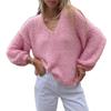 Dames S Roze Losse V-hals Lange Mouwen Gebreide Pullover Trui