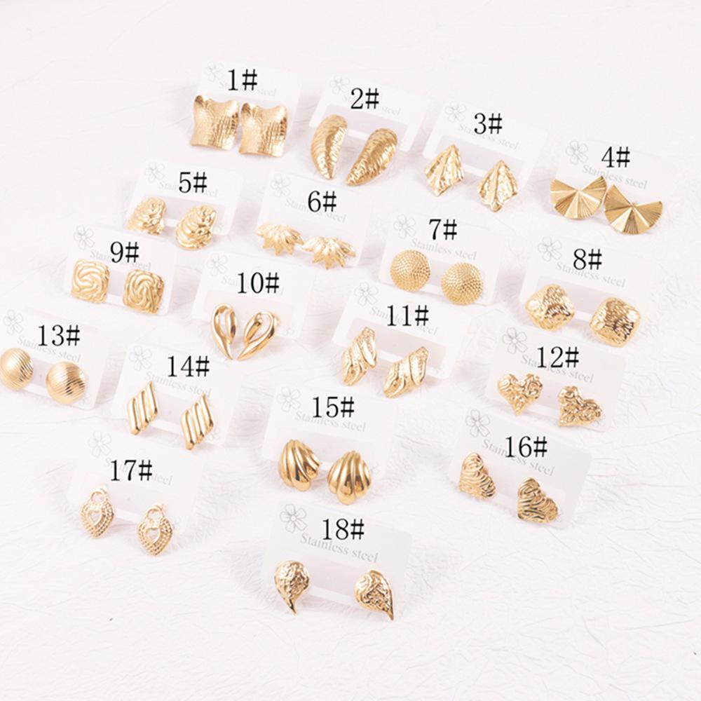 Stainless Steel Irregular Geometric Ear Studs with Retro High-End Finish 18K