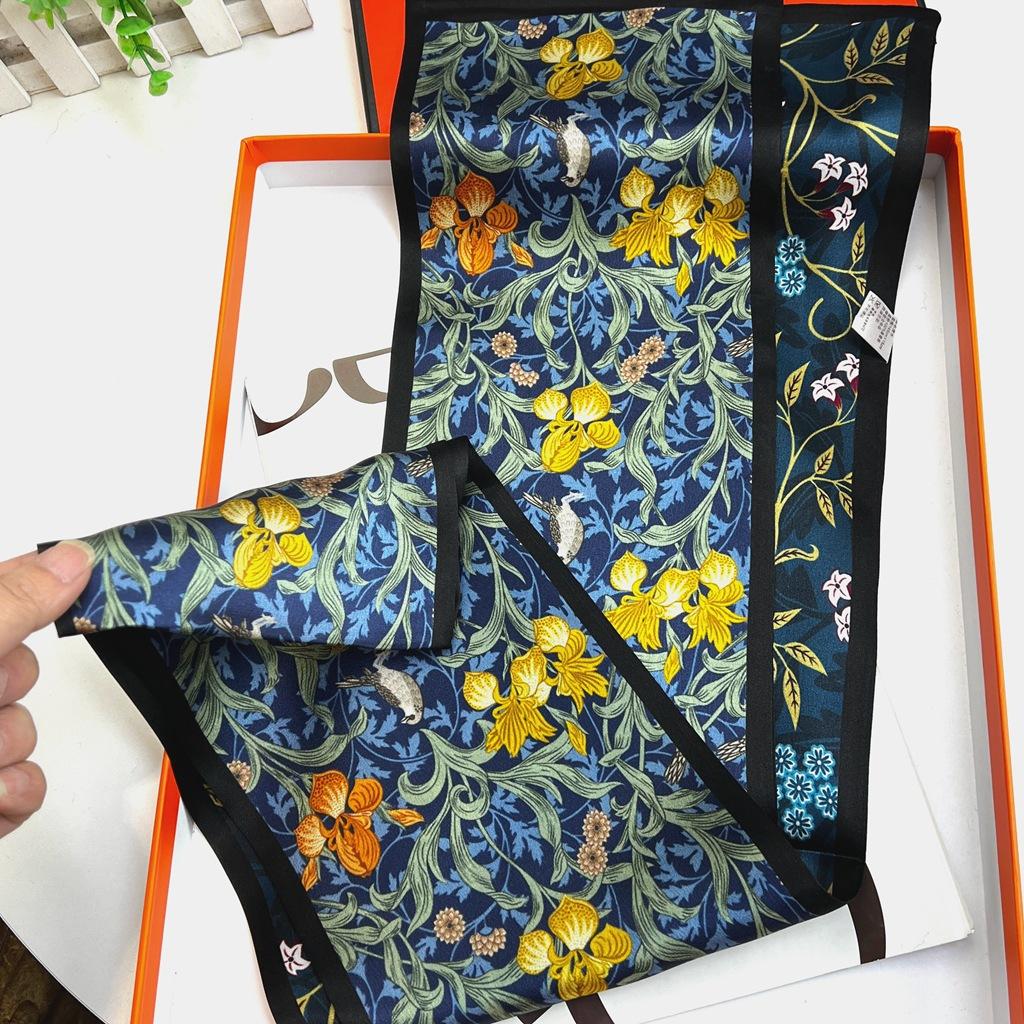 Oil Painting Blue Silk Long Silk Scarf Women'S Shirt Scarf Mulberry Silk Scarf Mother'S Day Gift