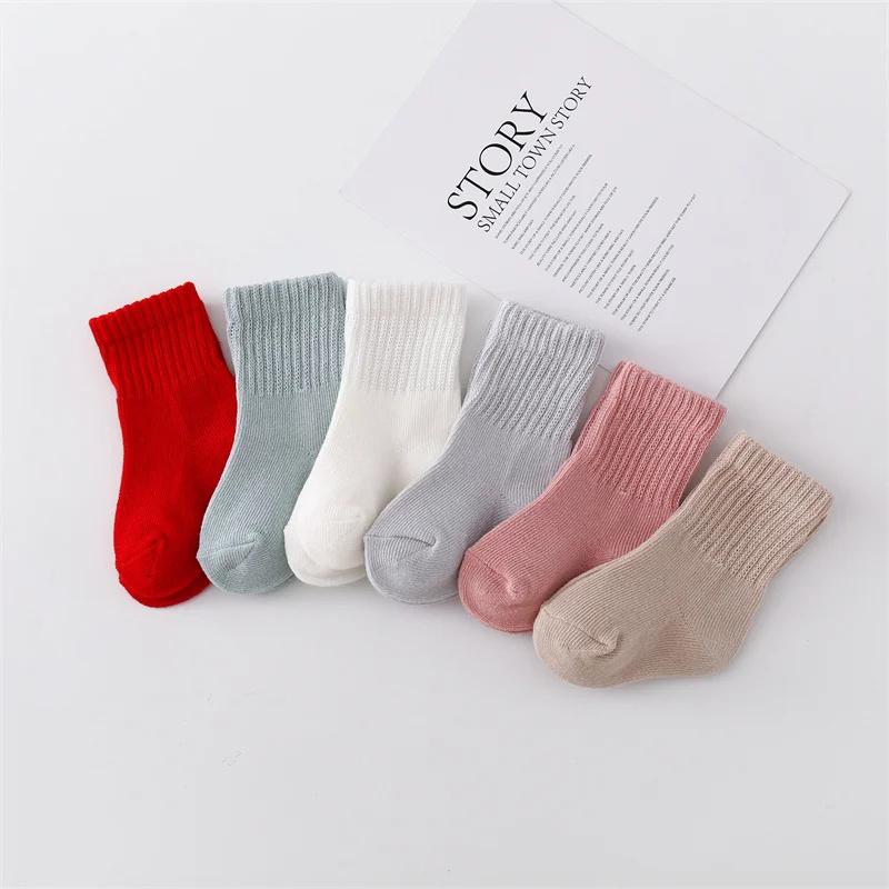 6Pairs/Lot Newborn Baby Boy Girl Sock Cotton Solid Color Comfort Infant Socks For Girls Boys Spring Autumn Korea Style 0-12Month