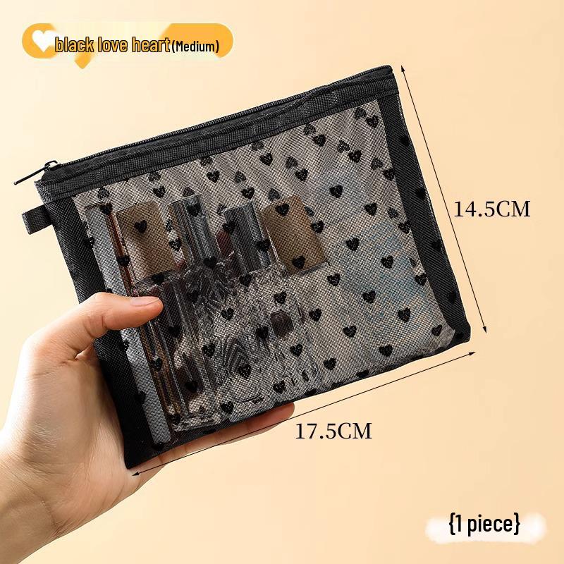 Flocking Love Mesh Portable Cosmetic Bag - High-Value, Simple Design