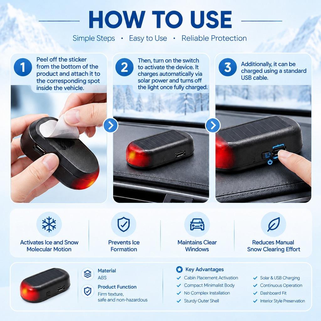 Solar Electromagnetic Car Antifreeze Snow Removal Device, Molecular Intervention Anti Frost Device for Sedan SUV, Solar and USB Dual Charging
