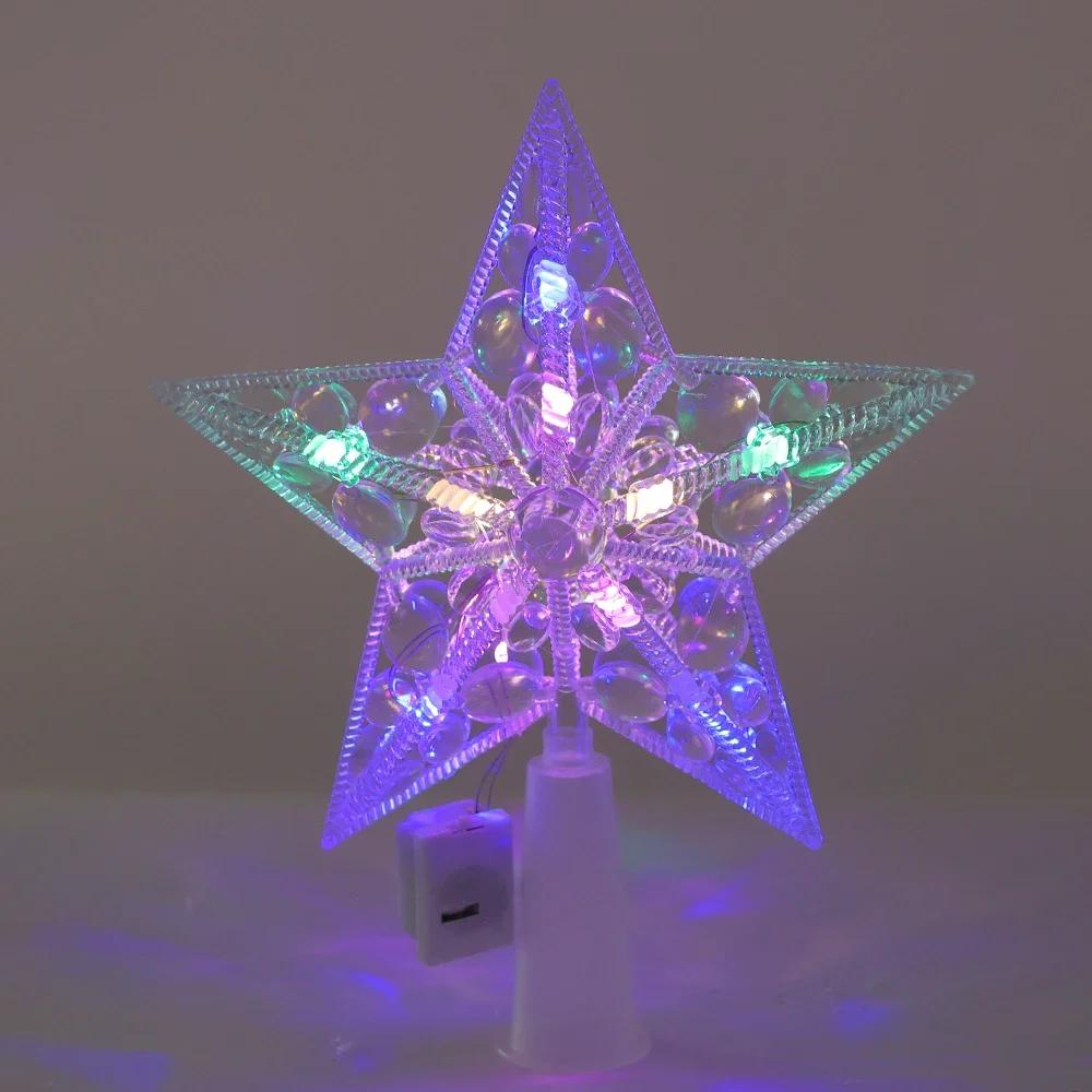 15cm Xmas Tree Topper Star Glowing Christmas Five-pointed Star Ornament with LED Light Colorful Shining Lamp Home Decor