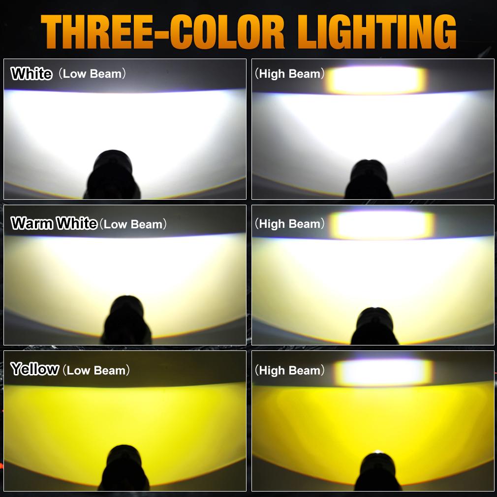 2Pcs Three Colors Dual Lens H4 LED Headlight Bulbs 110W 60000LM Car Projector Hi/Lo Beam Light Motorcycle Headlamp 6000K 4500K Warm White 3000K Yellow