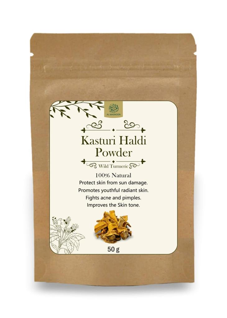100% Natural and Pure Wild Turmeric (Al Masnoon Kasturi Haldi) - 50g Pack of 1 - Herbal Supplement for Radiant Skin, Hair Care, and Health Benefits