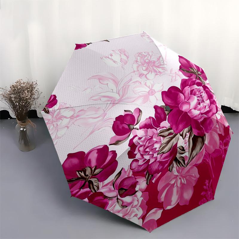 1pc Floral Pattern Design Umbrella with Plastic Handle,Compact & Stylish,Suitable for All Seasons ptys26069