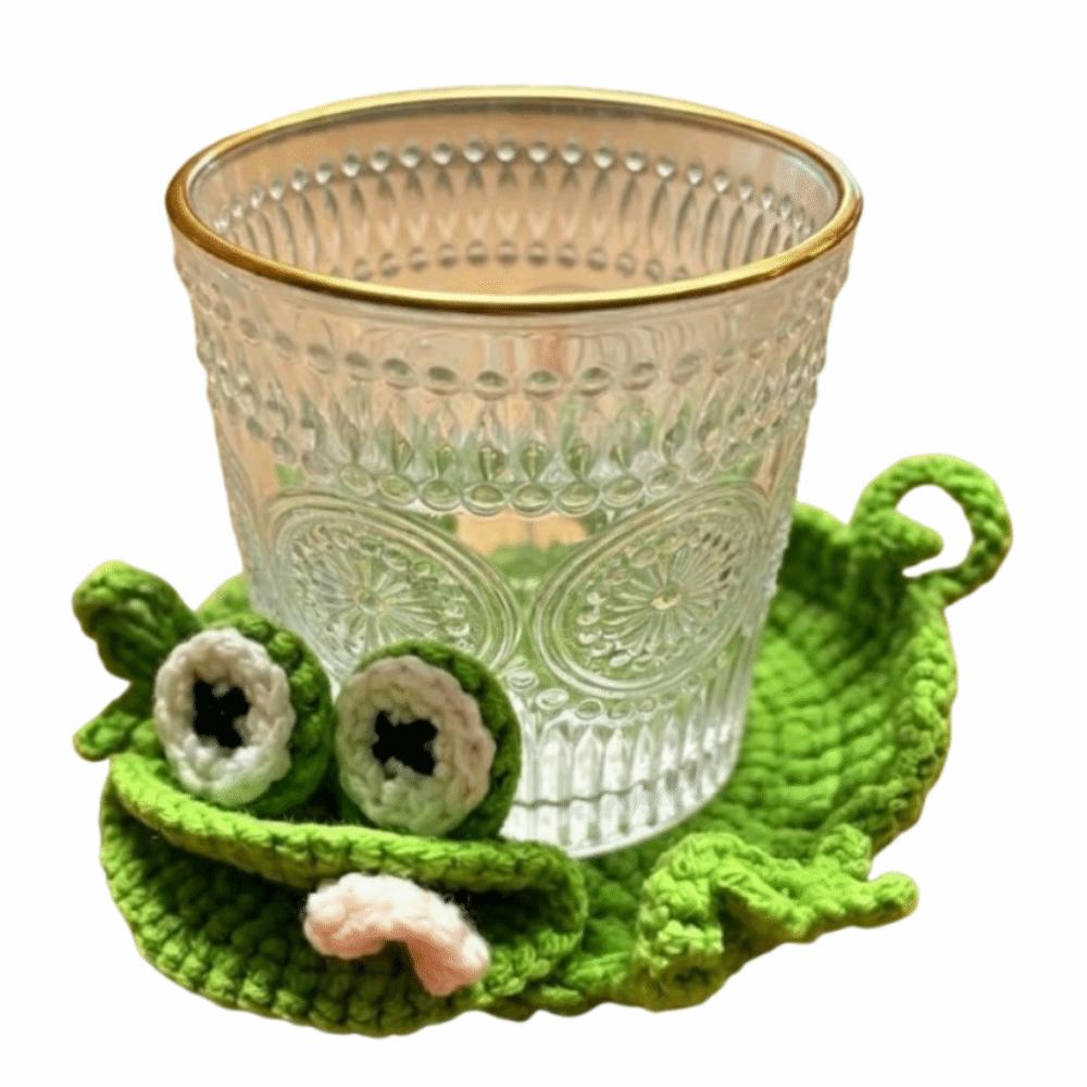 

Pressable Woven Frog Coaster Non-Slip Knitted Animal Mat Kitchen Accessory Frog Coasters
