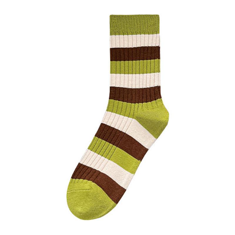 Designer Double Needle Double Road Women'S Cotton Socks Fashion Versatile Medium Tube Socks Striped Tide Socks