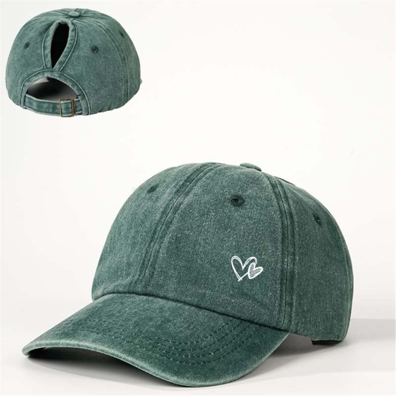 Adjustable Ponytail Baseball Cap with Double Heart Accent, Sun Hat for Daily Wear, Walks, and Casual Travel Time