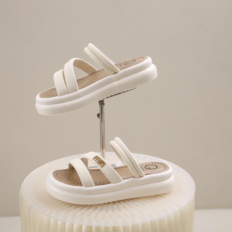 Thick-bottomed beach slippers women's fashion versatile 2025 popular casual summer wear soft-bottomed muffin one-word cool slippers