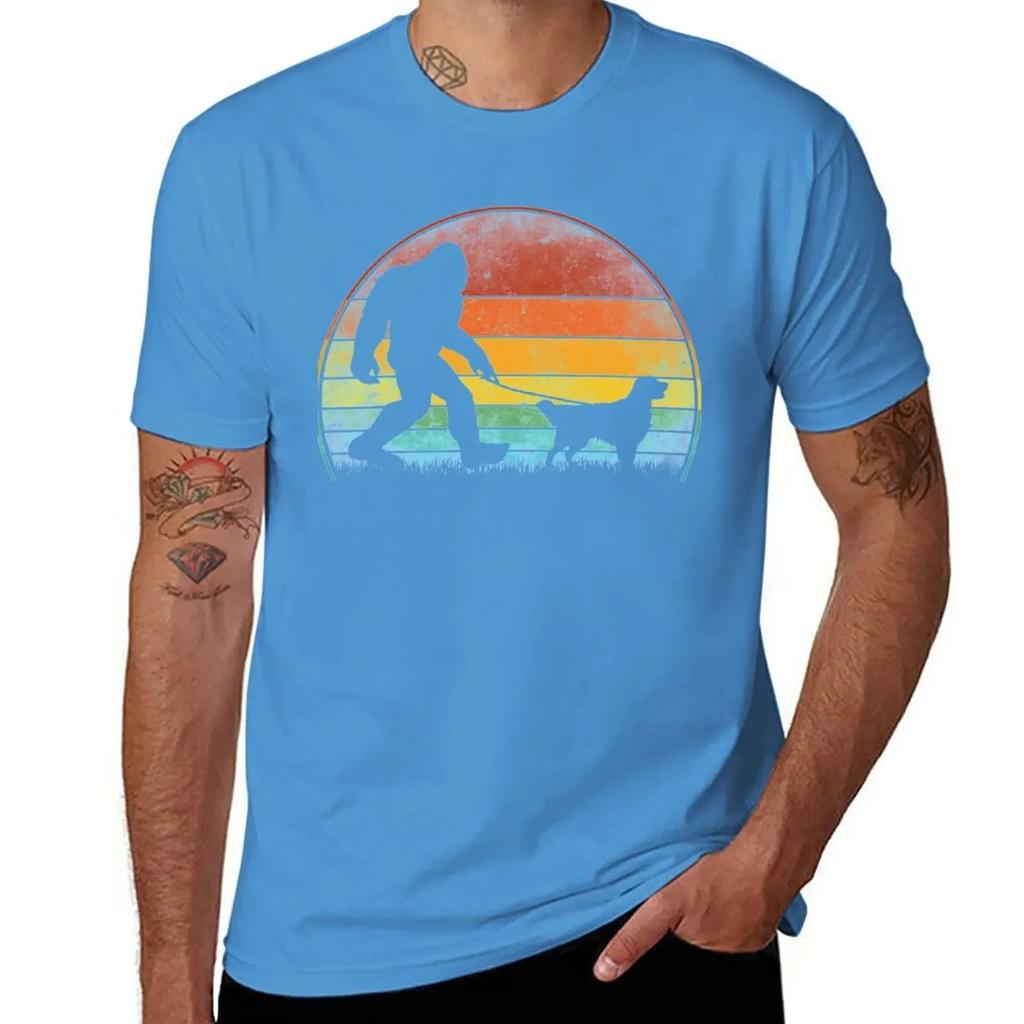quick drying t-shirt cat shirts t shirt graphic Bigfoot Walking Golden Retriever Sasquatch Dog Lover T-Shirt