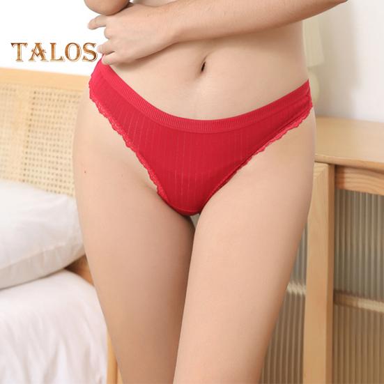 Women's Ribbed Cotton Underwear Lace Trim Low Waist Briefs Soft Stretchy Bikini Panties Seamless Underpants for Daily Wear