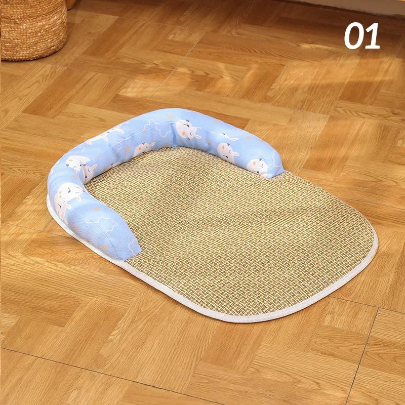 Dog Sleeping Mat with Neck Support Anti-Slip Breathable Summer Cooling Small Cat Pet Bed Mat Puppy Kennel Pet Accessories New