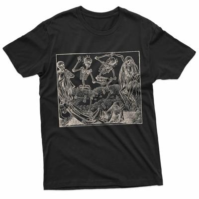 Danza della Morte Scheletro Macabro Ventaglio Gotico T-shirt 100% Cotone Magliette da Uomo Top