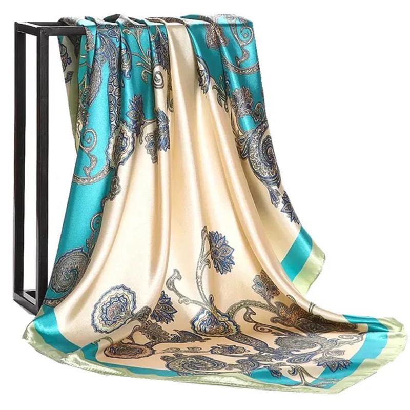 Fashion Scarves For Women Print Silk Satin Head Scarf Female 90cmx90cm Luxury Brand Square Shawl Large Hijab Scarfs For Ladies