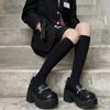 Black White Long Socks Stockings Women JK Japan Style Solid Color Thigh High Stockings High School Girls Striped Knee High Socks