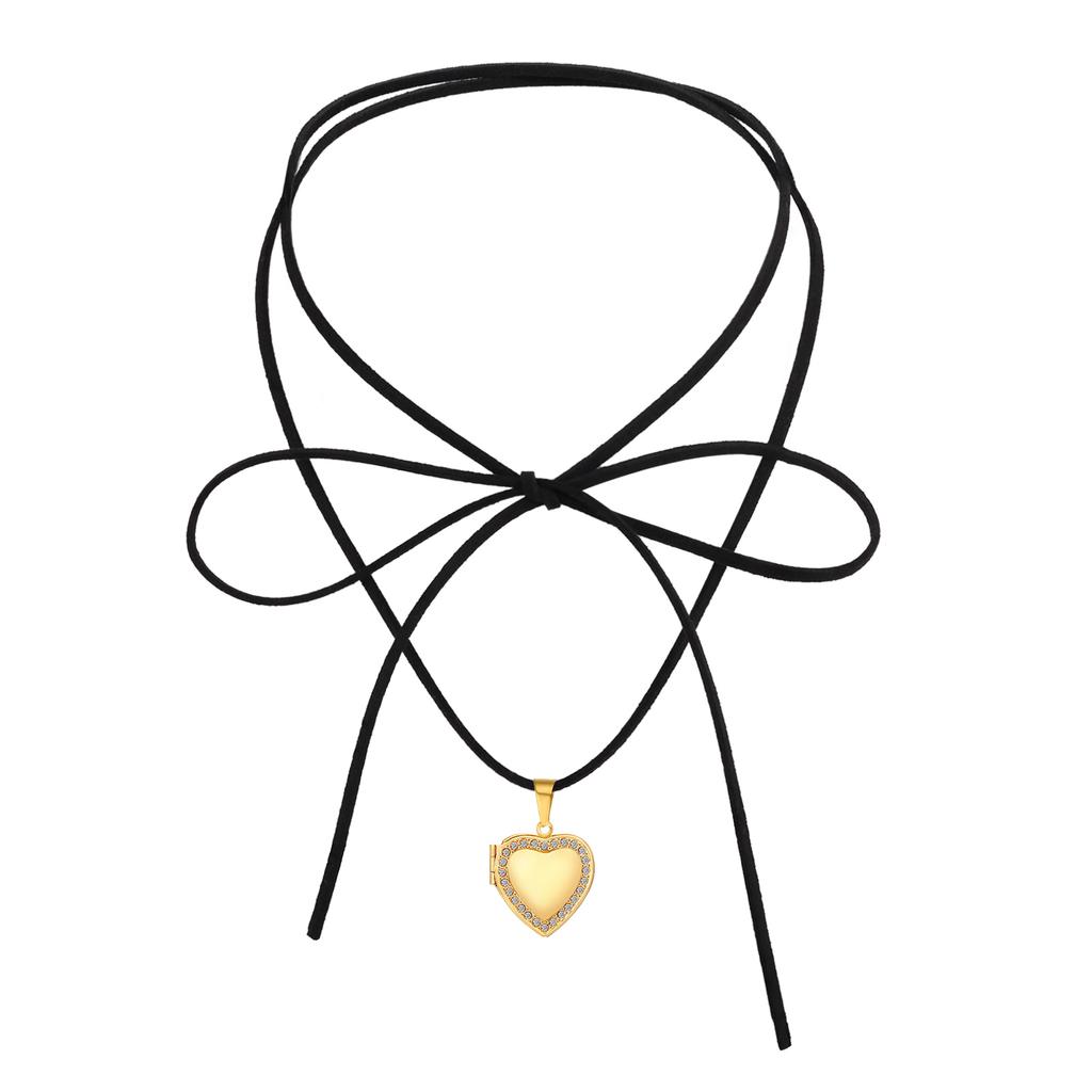 Women's Locket Pendant Necklaces Black Velvet Chain Necklace Rope Chain Heart Pendant Fashion Jewelry Gift