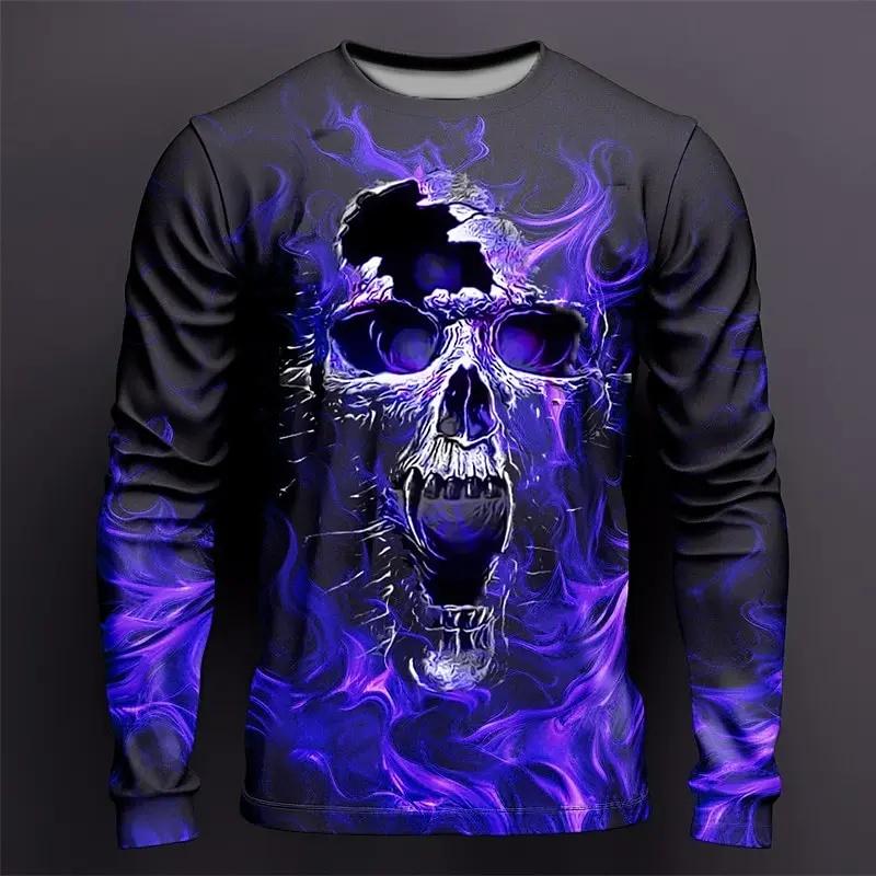 2026 neues Herbst/Winter 3D-Druck Flammen-Kratzmuster 3D-Druck Herren Rundhals-T-Shirt Langarm Locker Mode Oberteil