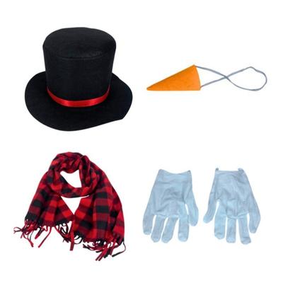 4 Pcs Winter Frosty Costume Snowman Kits Top Hat Nose Scarf Gloves Christmas Accessories for Cosplay Costume