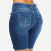 Mid Rise Pockets Buttons Fly Short Jeans Knee Length Stretchy Denim Shorts for