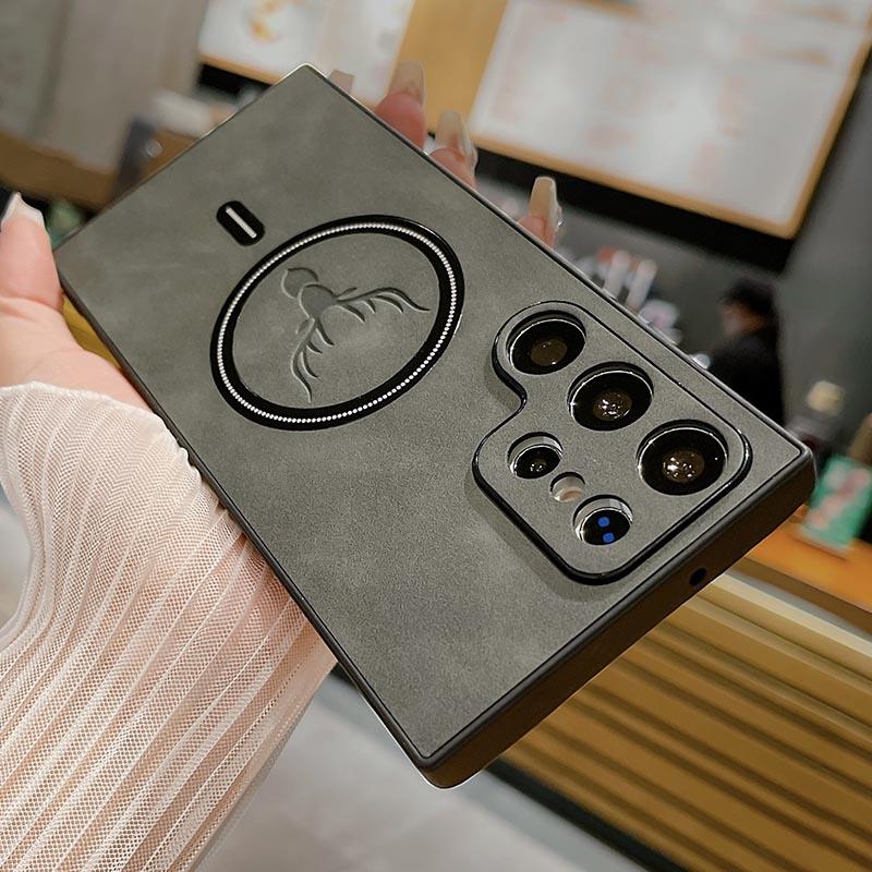 

Чехол Magsafe из искусственной кожи лося для Samsung Galaxy S24 Ultra S23 S22 Plus S21 FE Note 20, матовый чехол с магнитной беспроводной зарядкой Note 20 серый